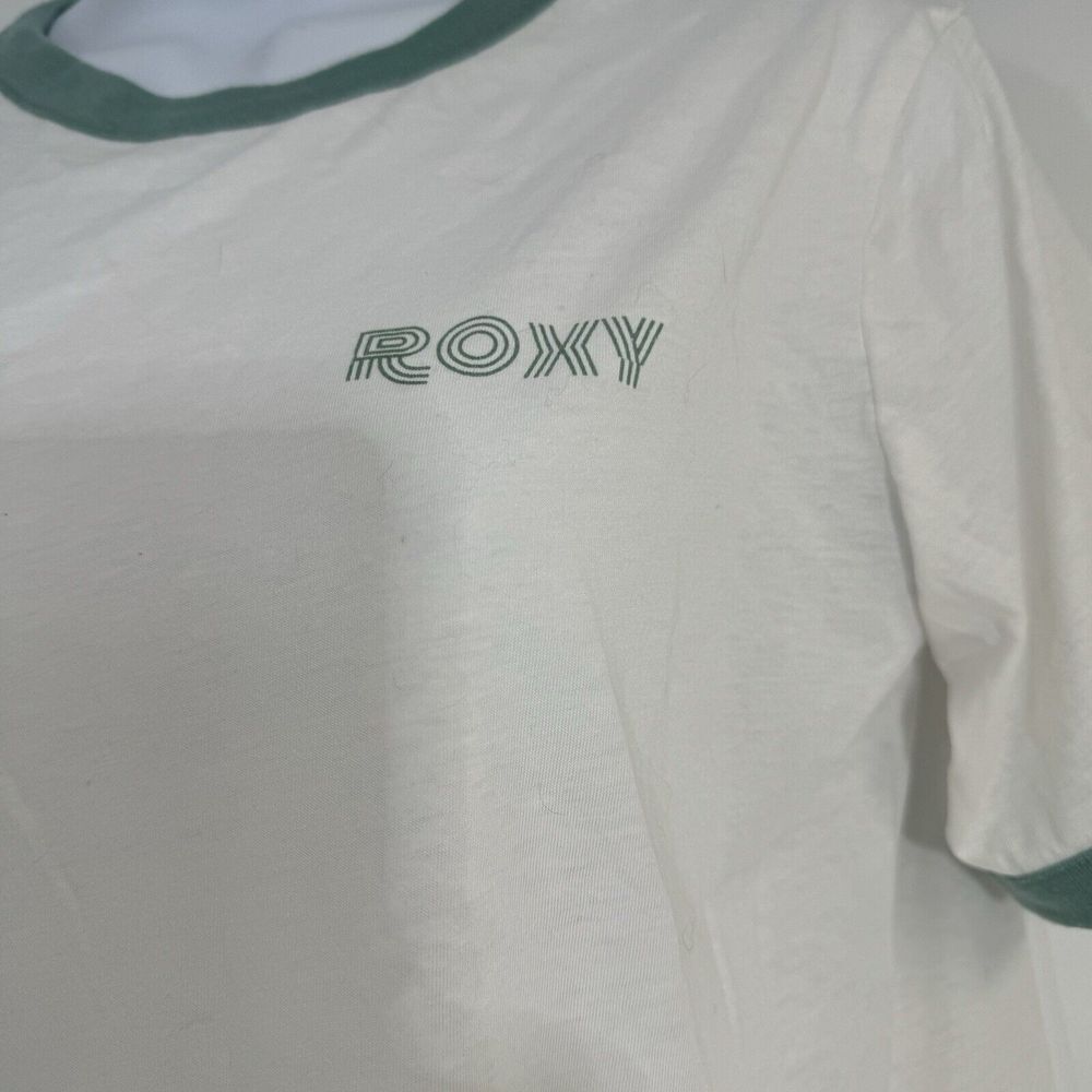 Roxy Womens White Green Ringer Tee Palm Tree Graphic Surf T-Shirt Small - Picture 4 of 5